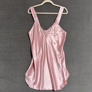 Vintage Maryanns Chemise M Pink Satin Lace Nightie Gown USA 80s 90s Slip Dress